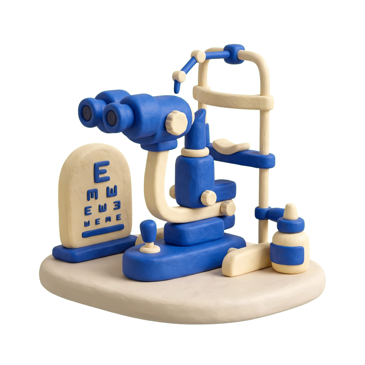 Ophthalmologist illustration in blue and ivory clay