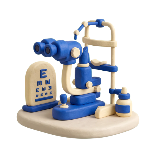 Ophthalmologist illustration in blue and ivory clay