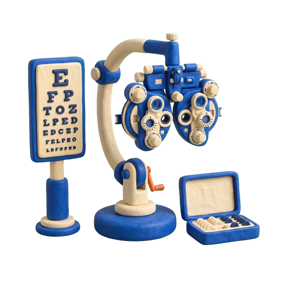 Ophthalmology clinic illustration in blue and ivory clay