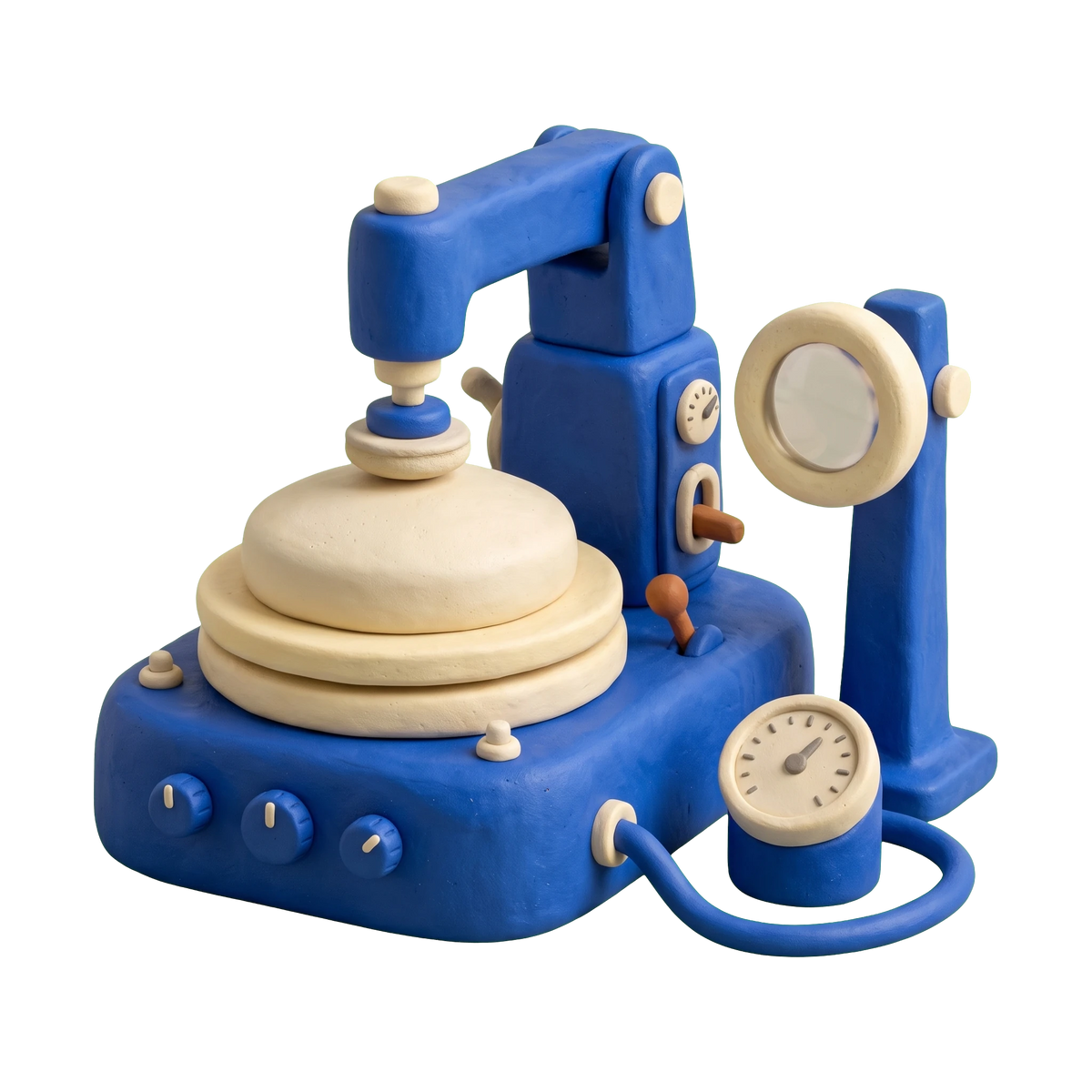 Optical products manufacturer illustration in blue and ivory clay