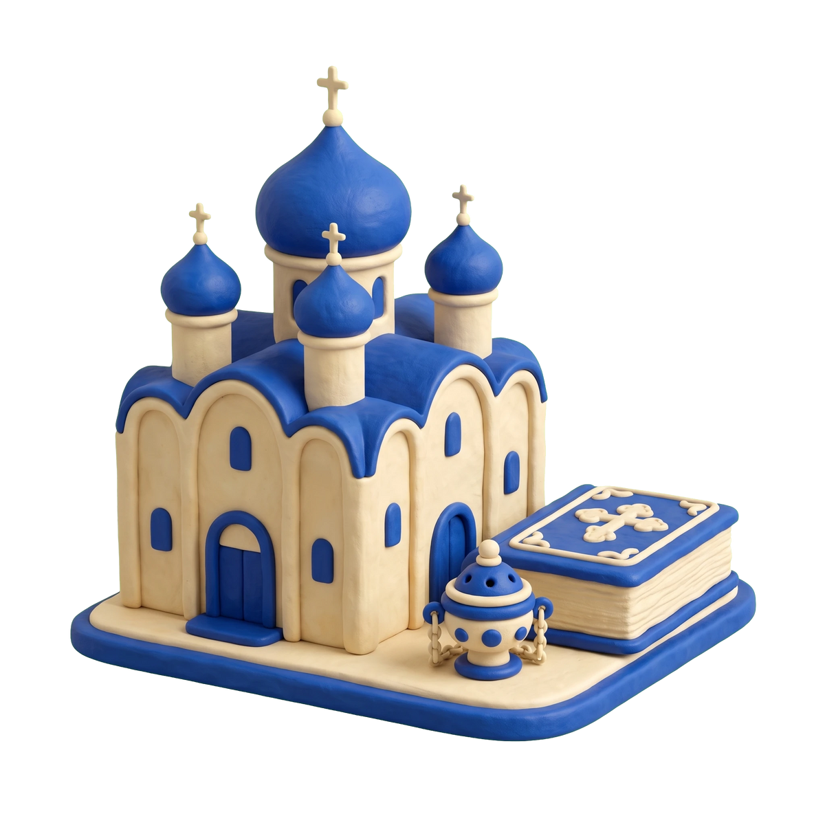 Orthodox church illustration in blue and ivory clay