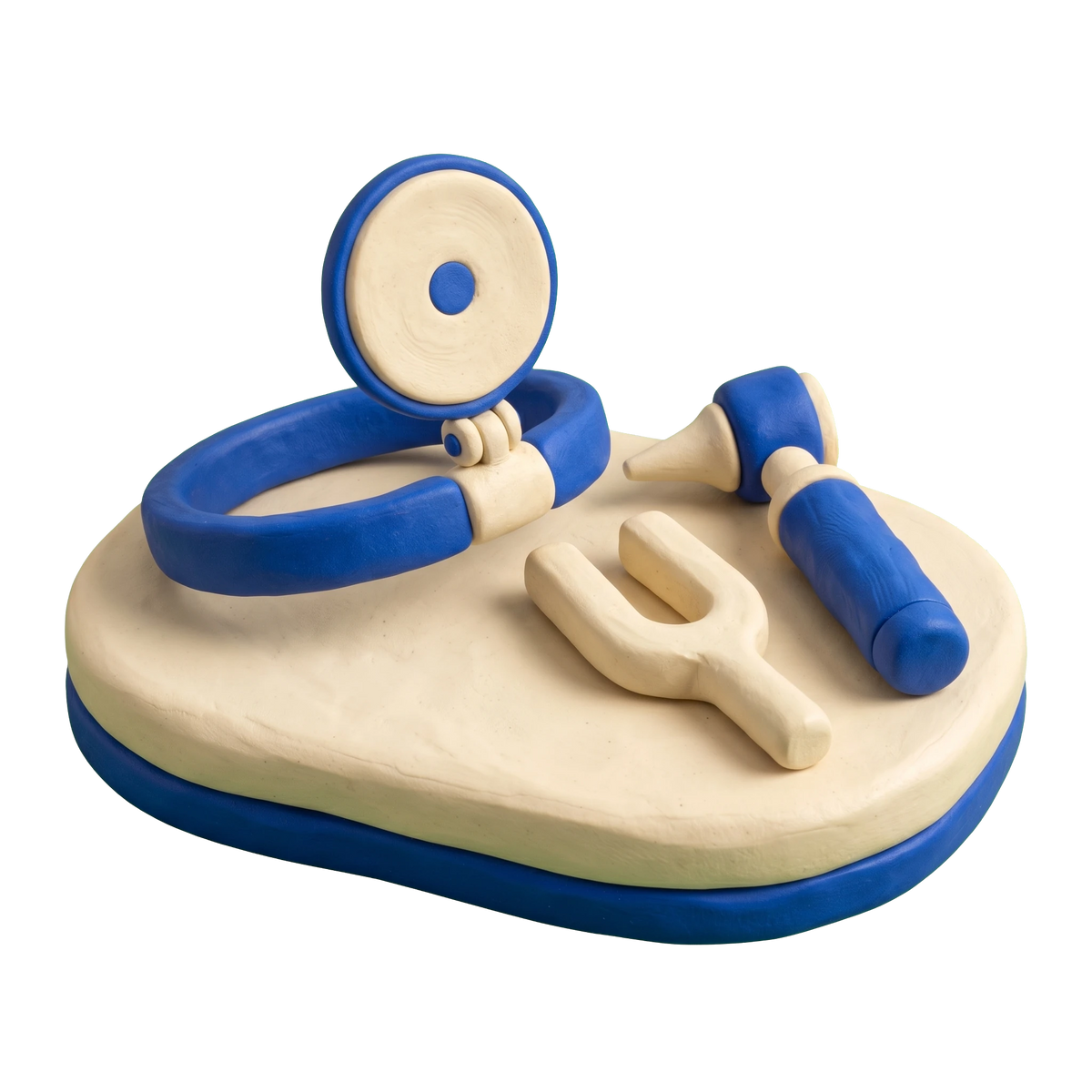 Otolaryngology clinic illustration in blue and ivory clay