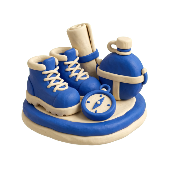 Outdoor activity organiser illustration in blue and ivory clay