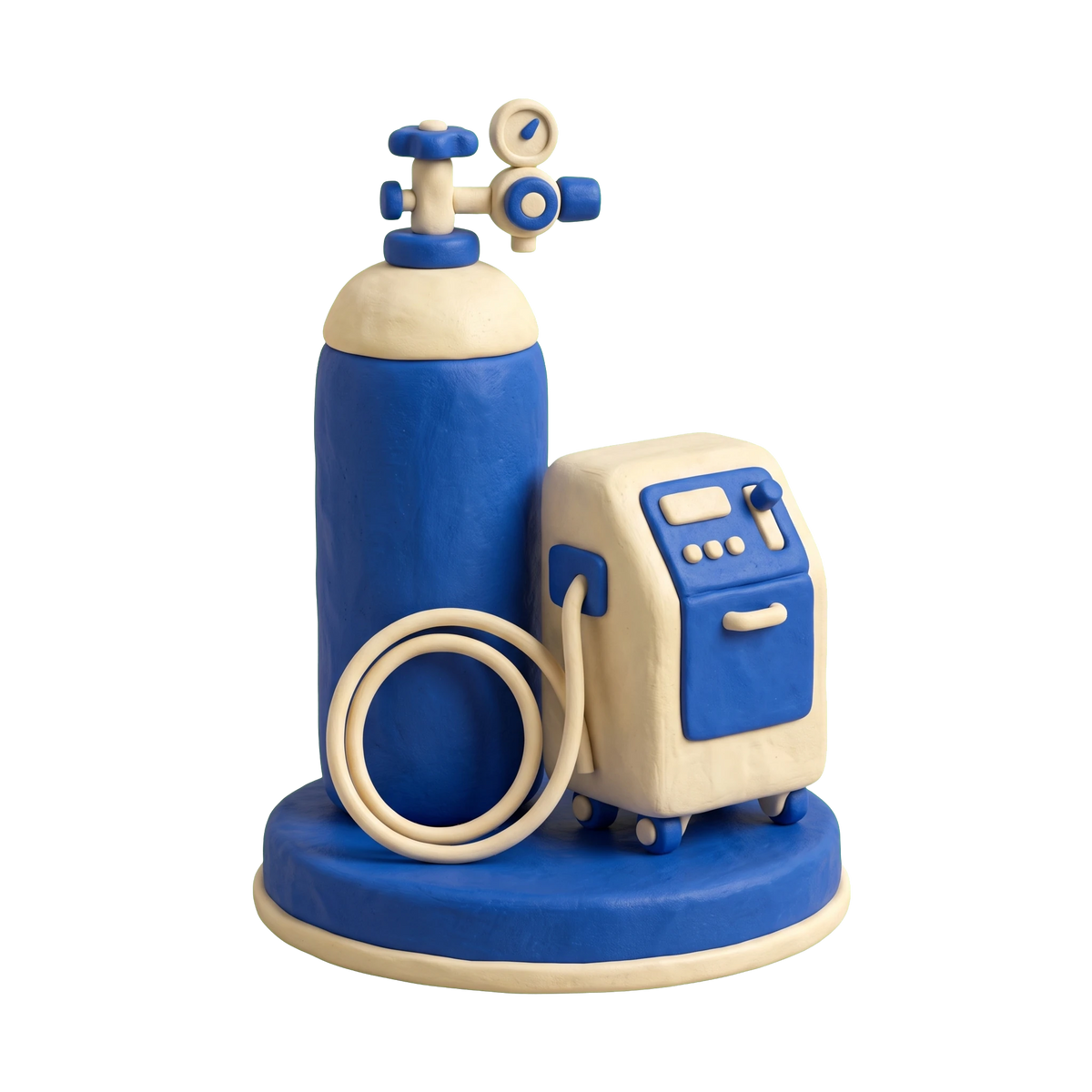 Oxygen equipment supplier illustration in blue and ivory clay