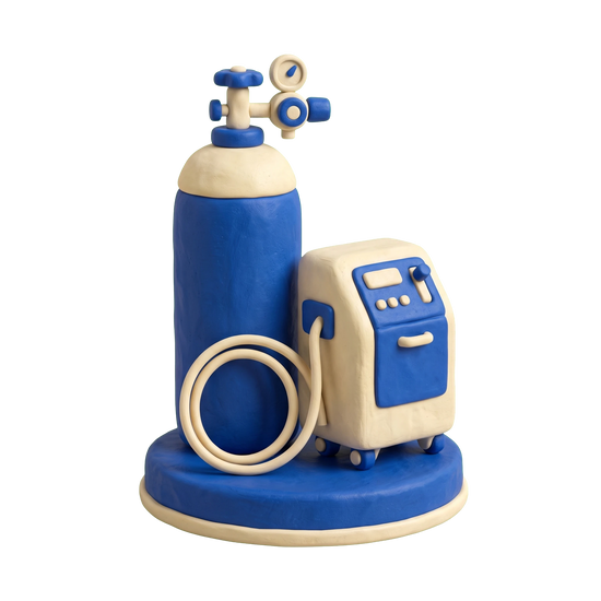 Oxygen equipment supplier illustration in blue and ivory clay