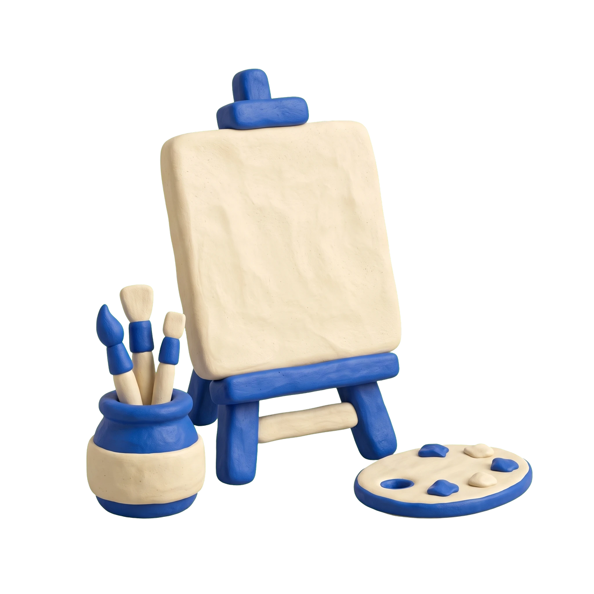 Painting lessons illustration in blue and ivory clay