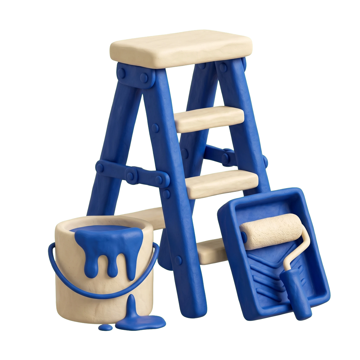 Painting illustration in blue and ivory clay