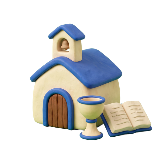 Parish illustration in blue and ivory clay