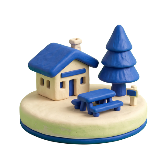 Park illustration in blue and ivory clay