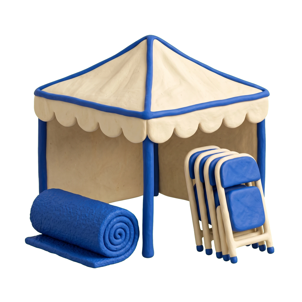 Party equipment rental service illustration in blue and ivory clay
