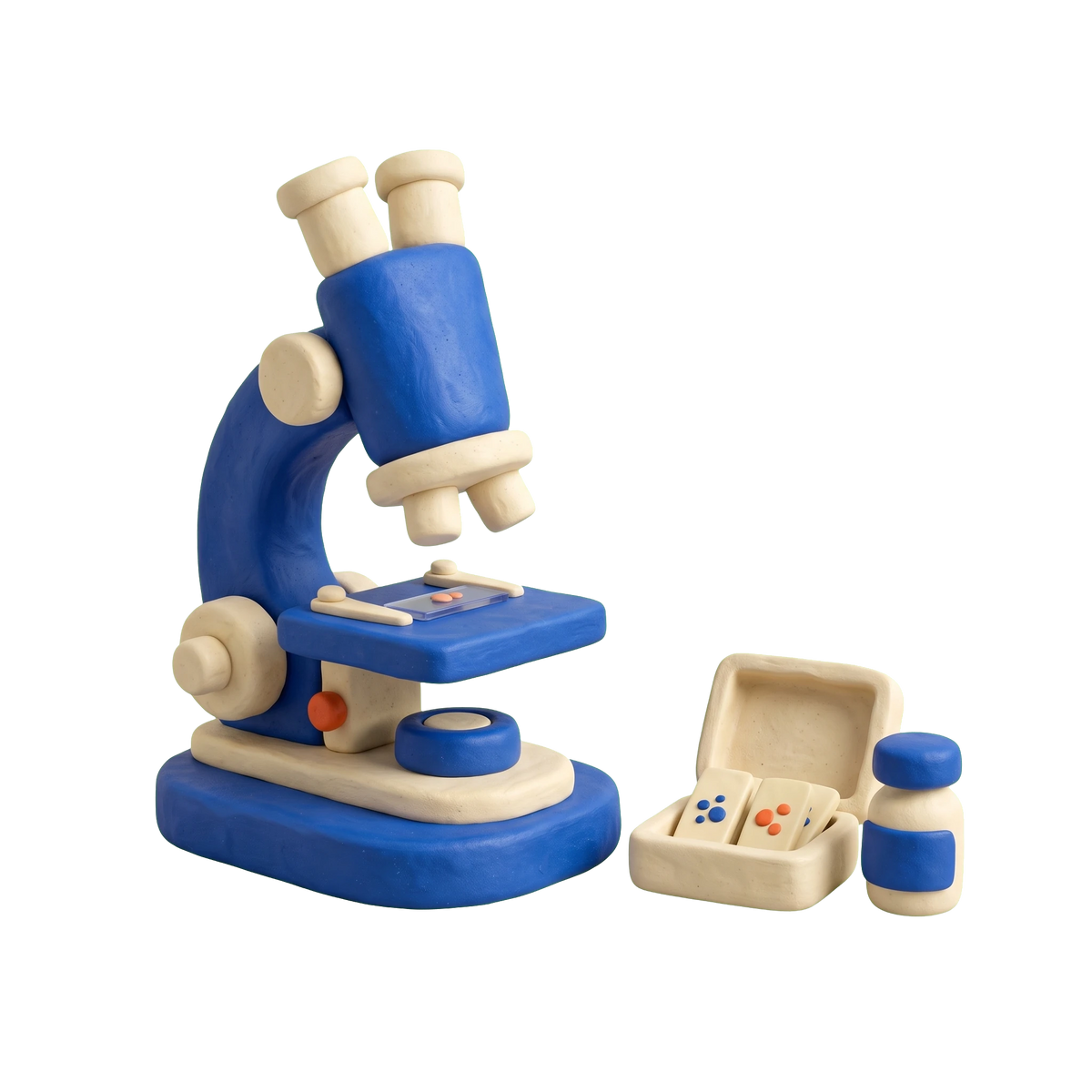 Pathologist illustration in blue and ivory clay