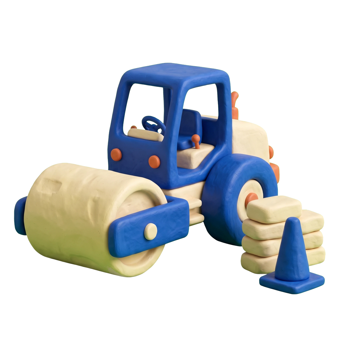 Paving contractor illustration in blue and ivory clay