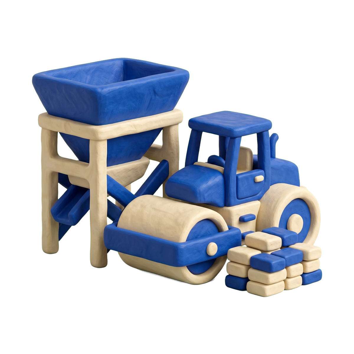 Paving materials supplier illustration in blue and ivory clay
