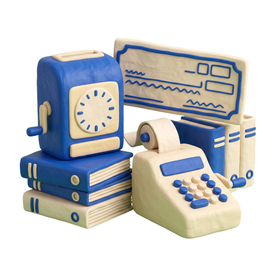 Payroll service illustration in blue and ivory clay