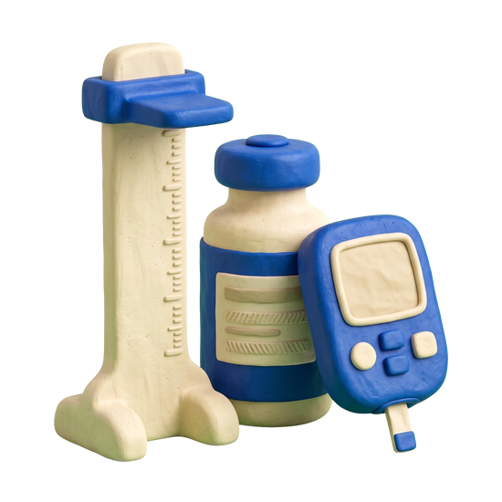 Pediatric endocrinologist illustration in blue and ivory clay