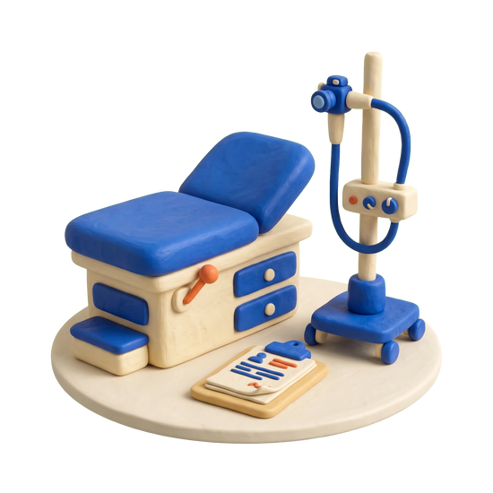 Pediatric gastroenterologist illustration in blue and ivory clay