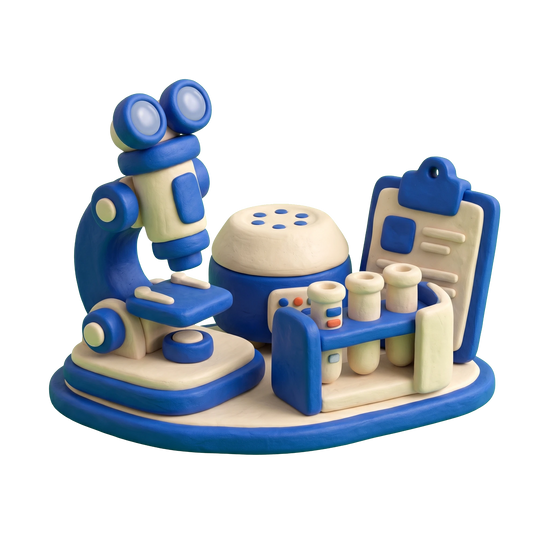 Pediatric hematologist illustration in blue and ivory clay