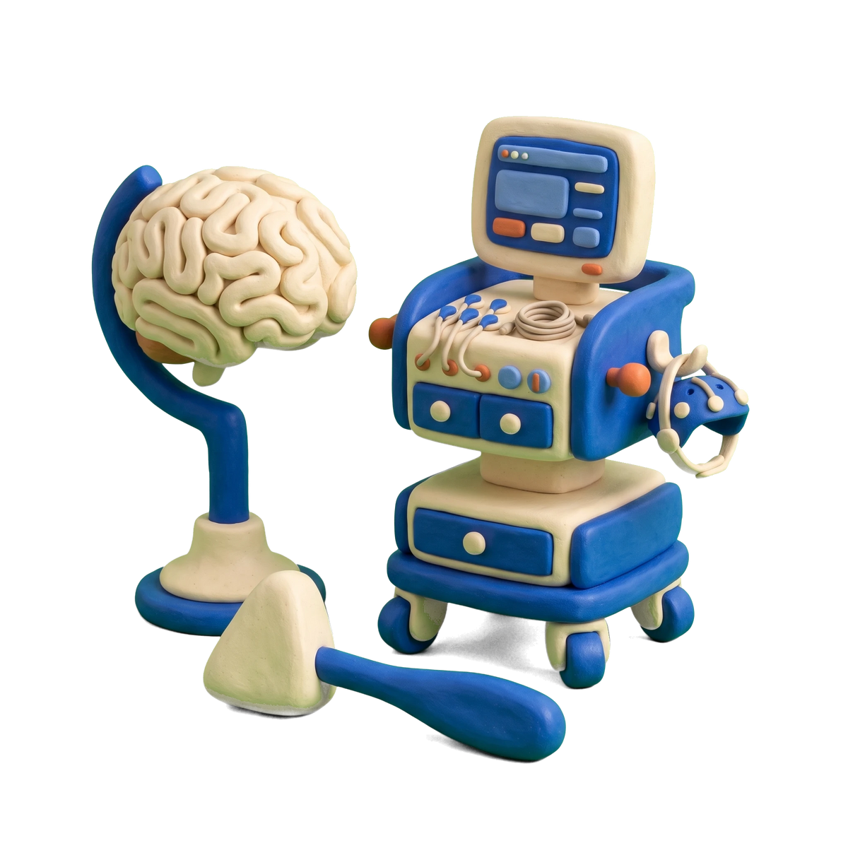 Pediatric neurologist illustration in blue and ivory clay