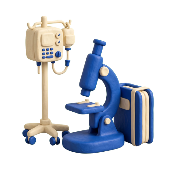 Pediatric oncologist illustration in blue and ivory clay