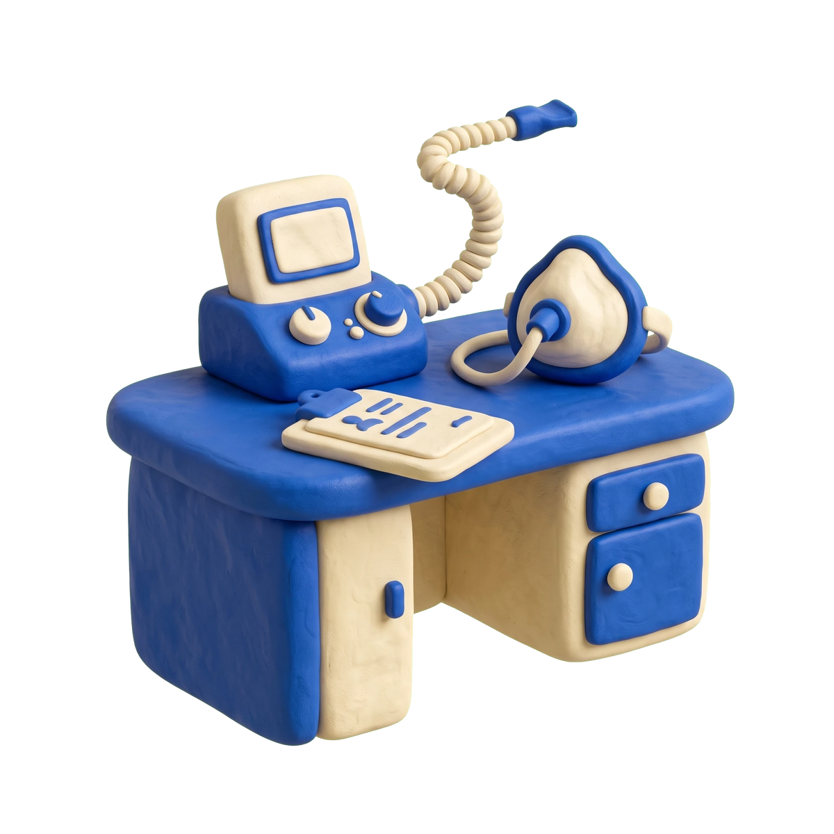 Pediatric pulmonologist illustration in blue and ivory clay