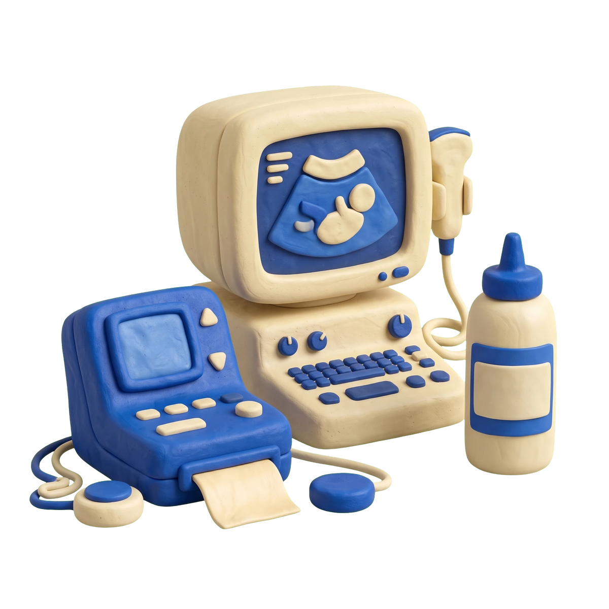 Perinatal center illustration in blue and ivory clay