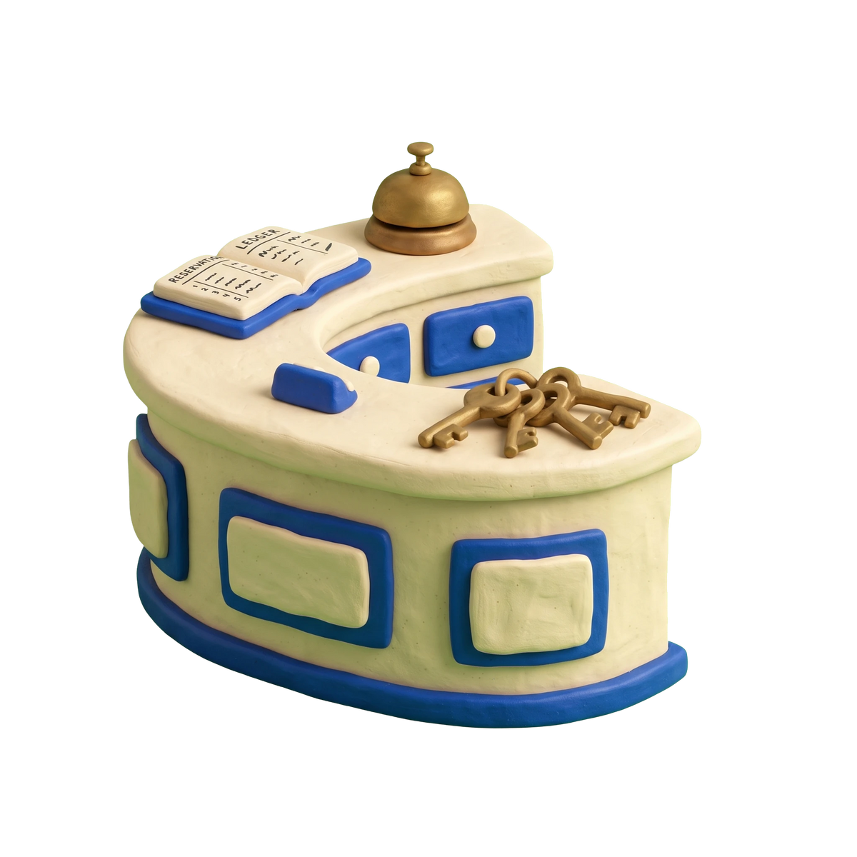 Personal concierge service illustration in blue and ivory clay