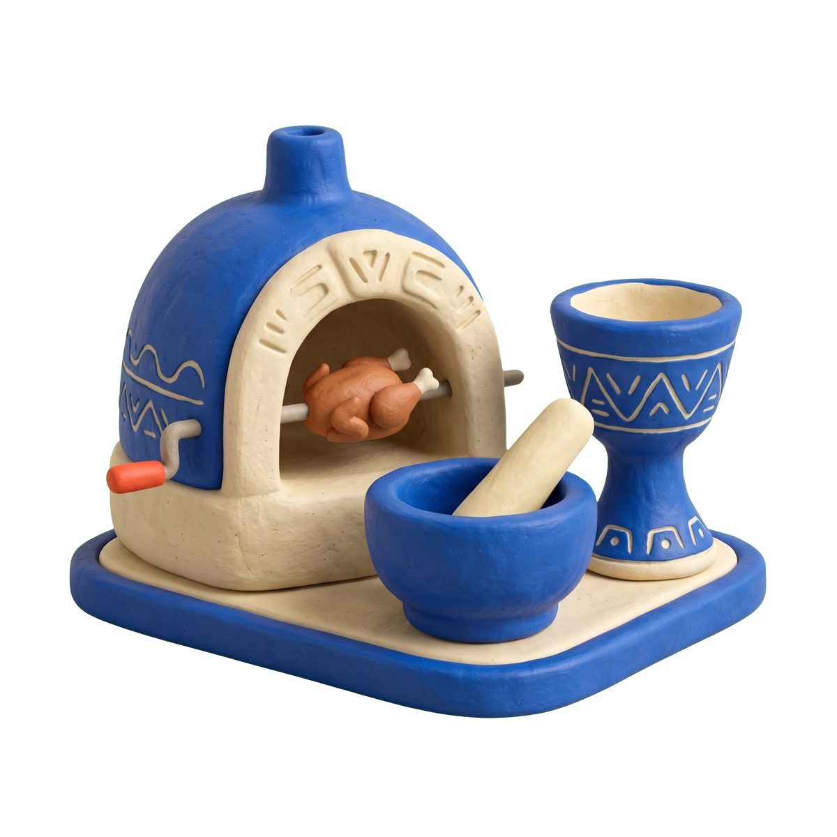 Peruvian restaurant illustration in blue and ivory clay