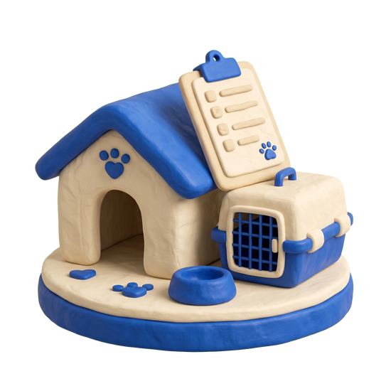 Pet adoption service illustration in blue and ivory clay