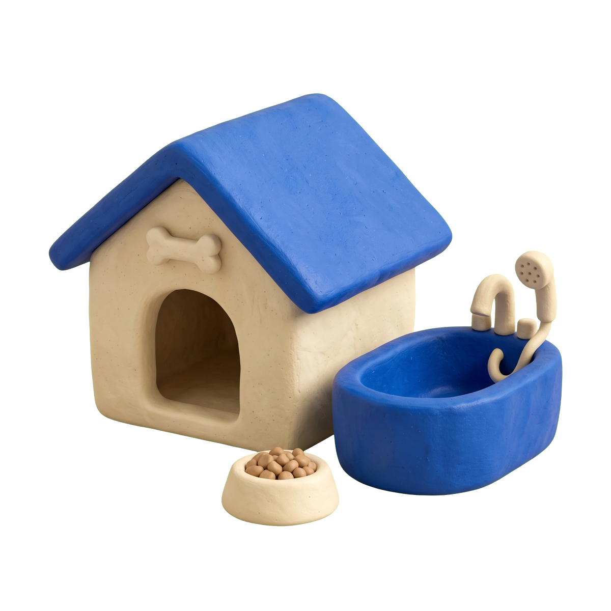 Pet boarding service illustration in blue and ivory clay