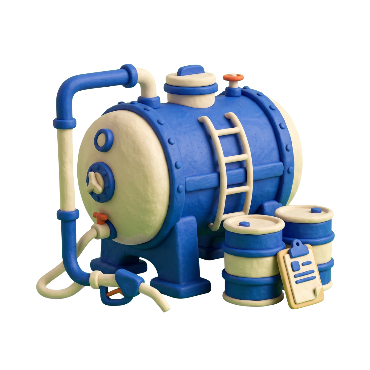 Petroleum products company illustration in blue and ivory clay