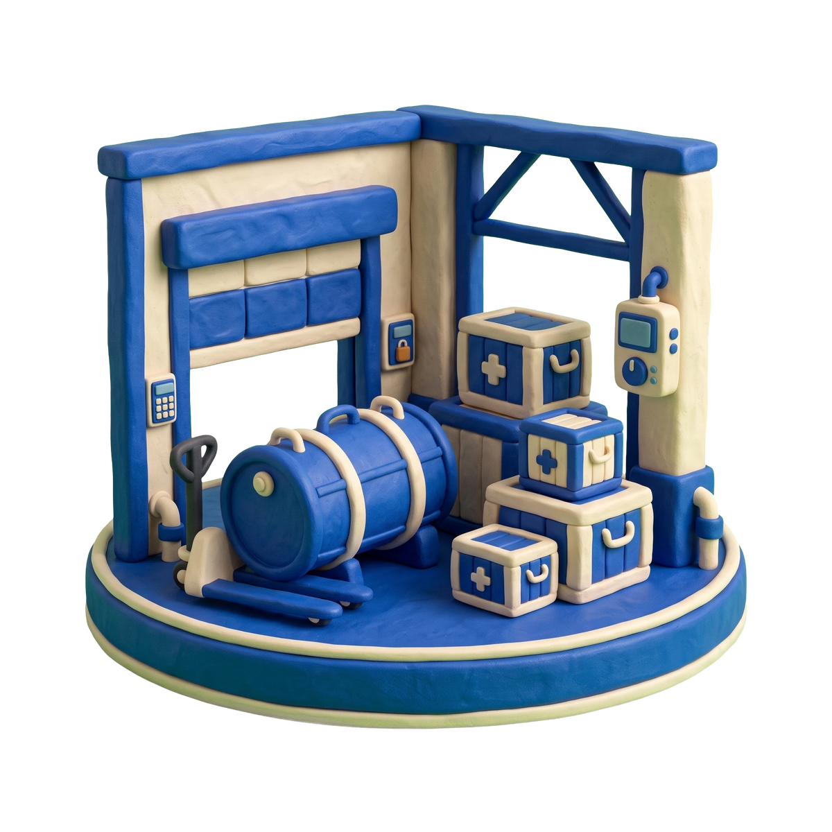 Pharmaceutical products wholesaler illustration in blue and ivory clay