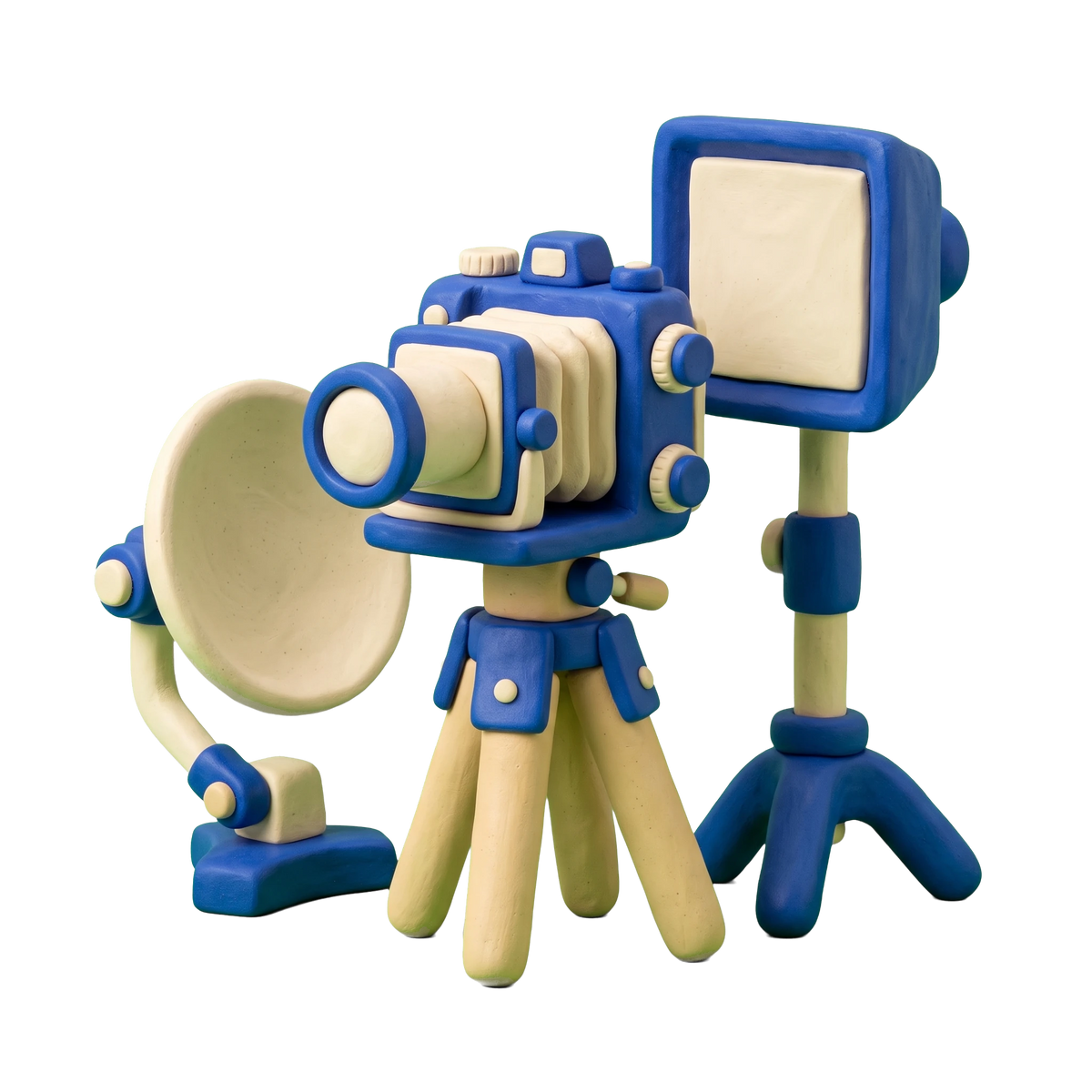 Photographer illustration in blue and ivory clay