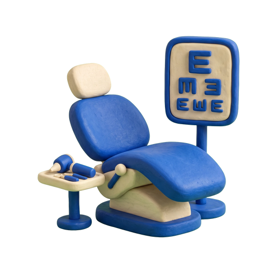 Physical examination center illustration in blue and ivory clay