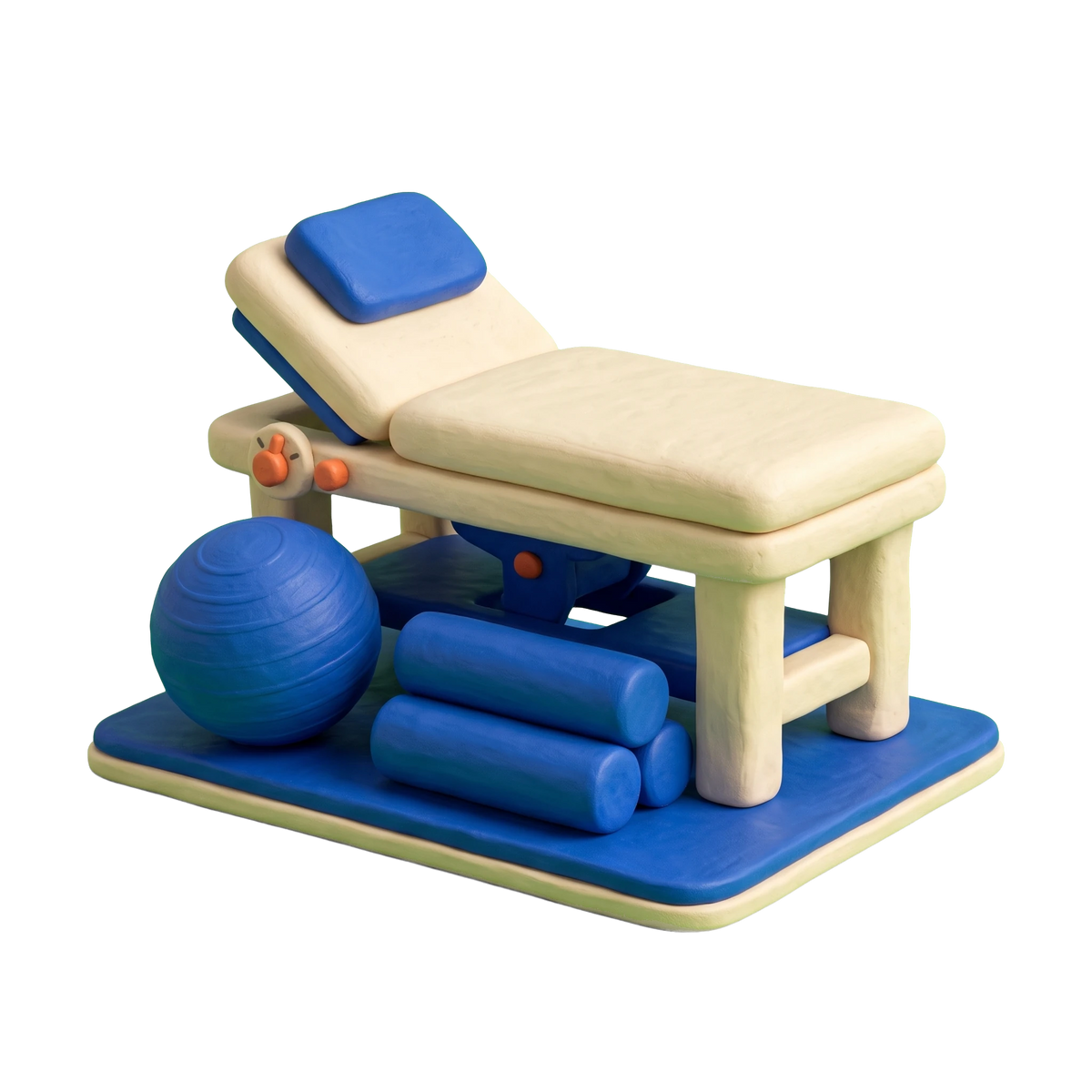 Physical rehabilitation center illustration in blue and ivory clay