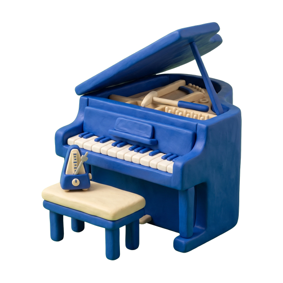 Piano tuning service illustration in blue and ivory clay
