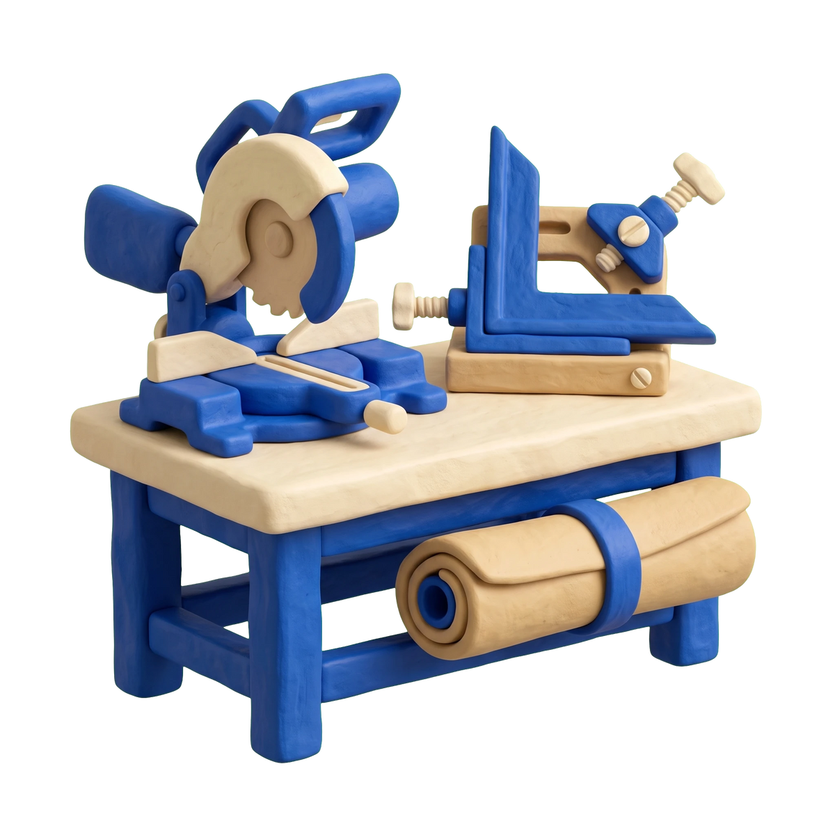 Picture frame shop illustration in blue and ivory clay