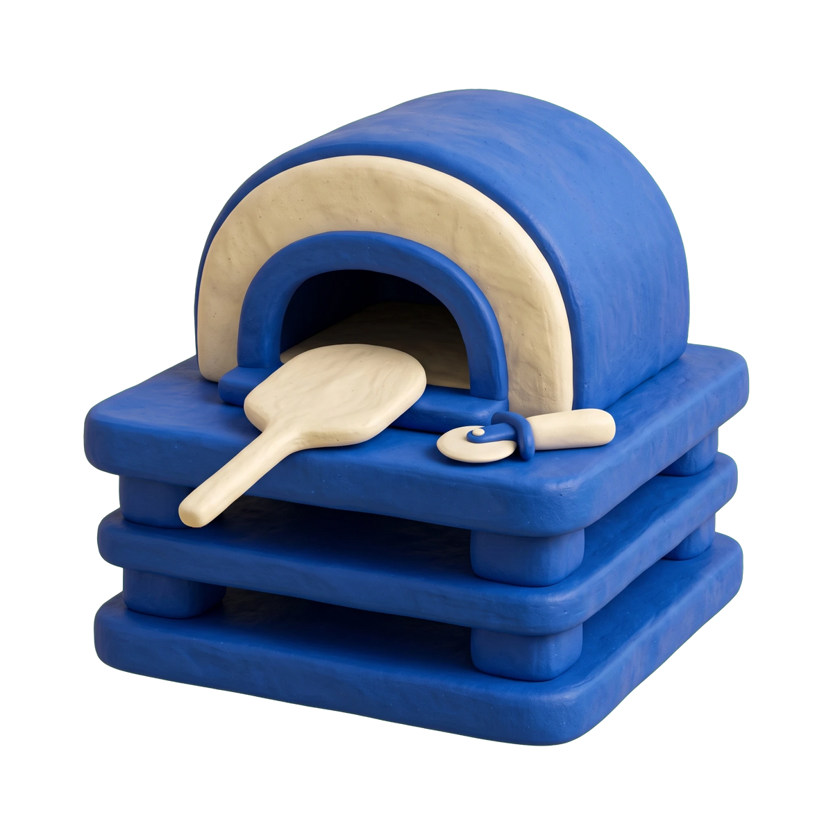 Pizza restaurant illustration in blue and ivory clay