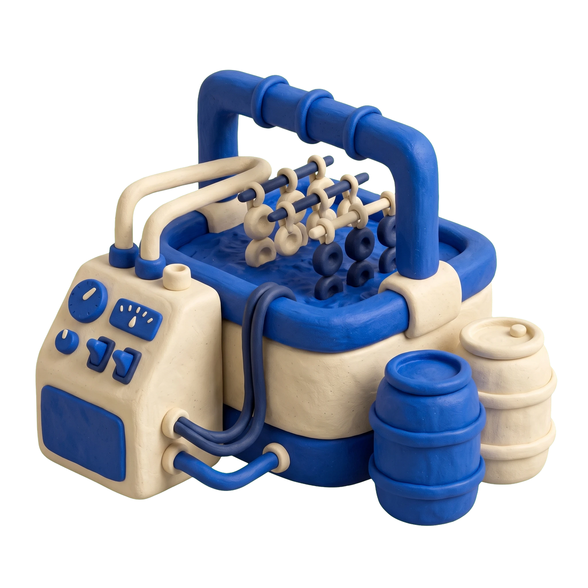 Plating service illustration in blue and ivory clay