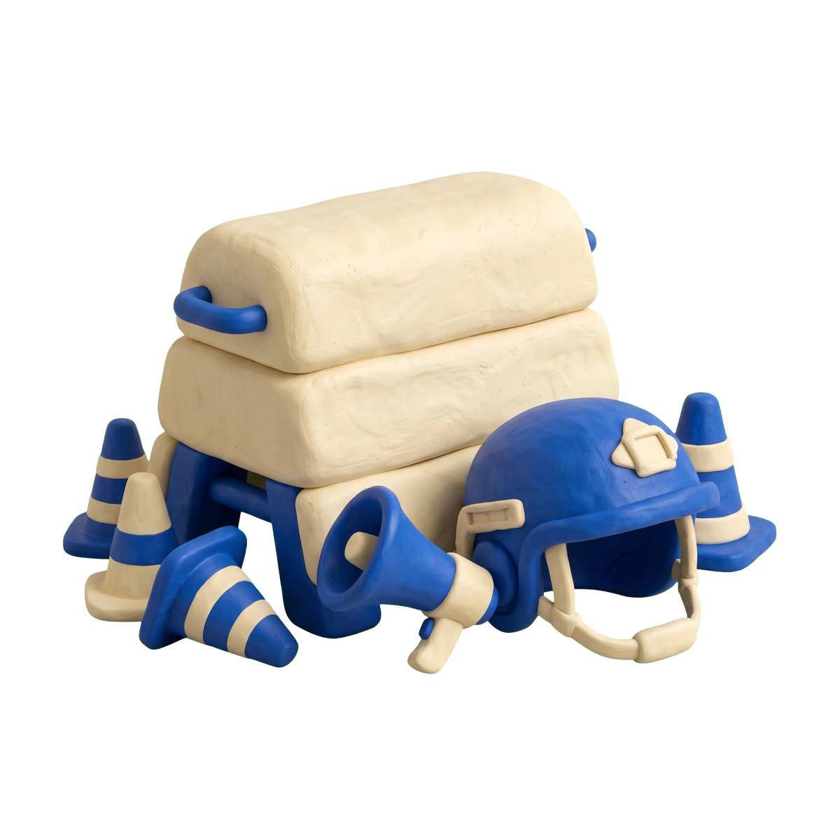 Police academy illustration in blue and ivory clay