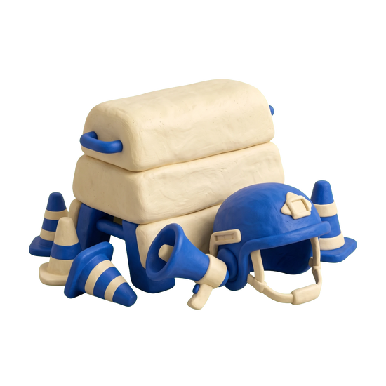 Police academy illustration in blue and ivory clay