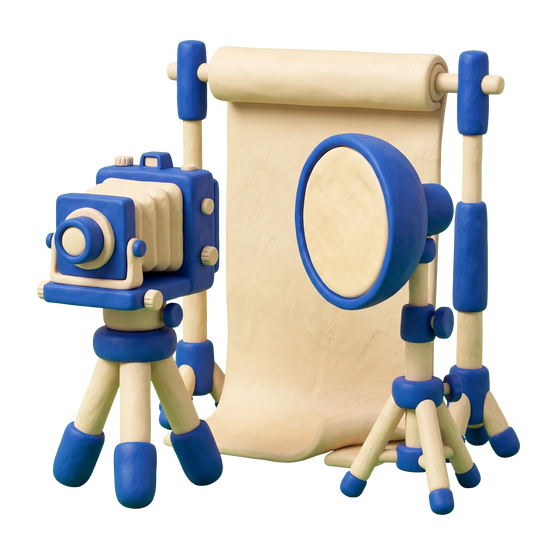 Portrait studio illustration in blue and ivory clay