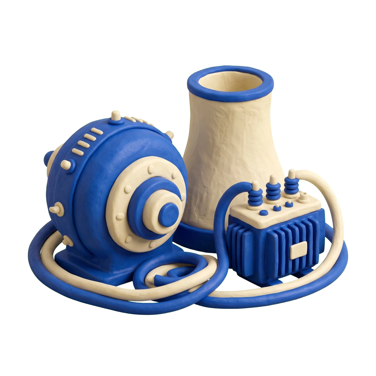 Power station illustration in blue and ivory clay