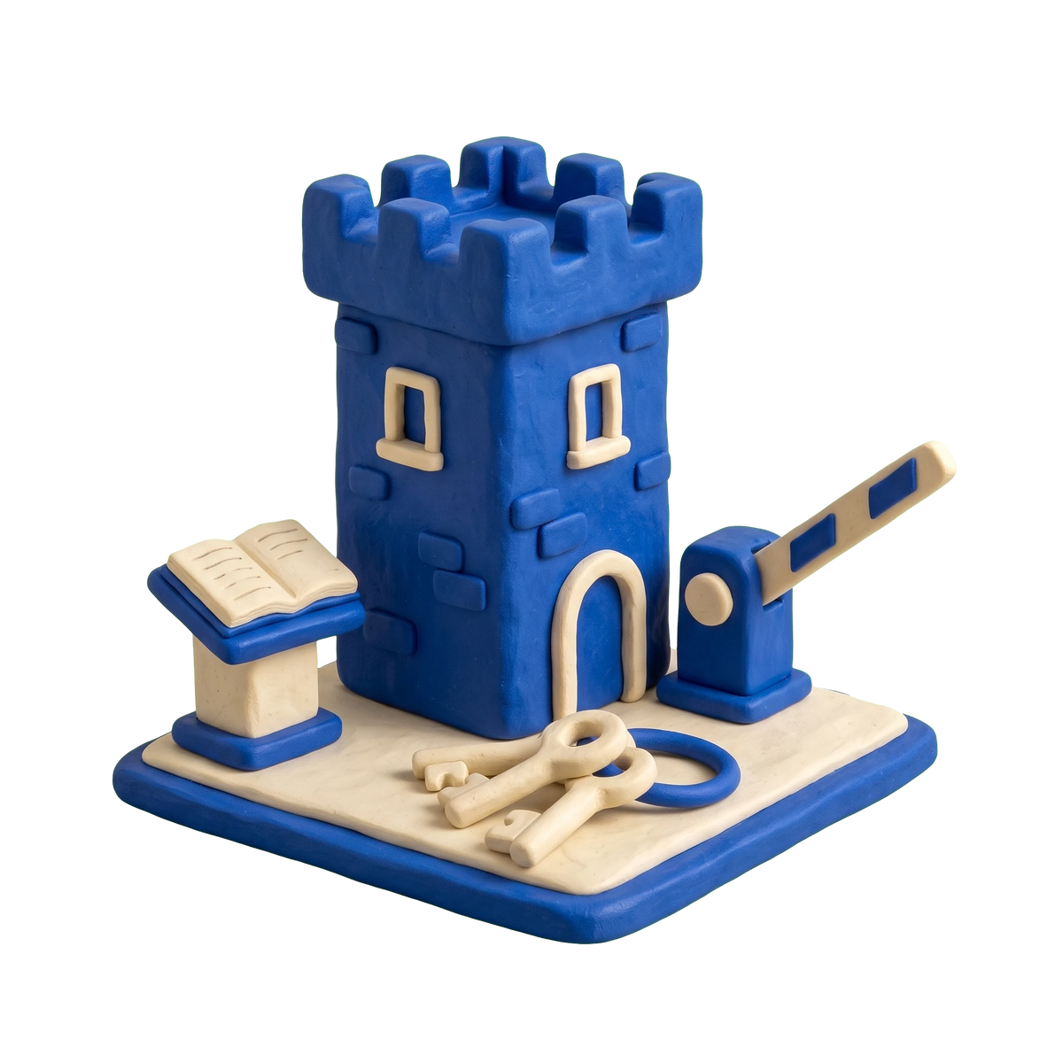 Prison illustration in blue and ivory clay