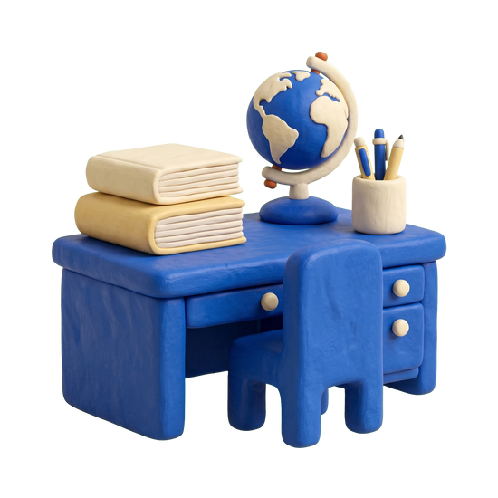 Private tutor illustration in blue and ivory clay