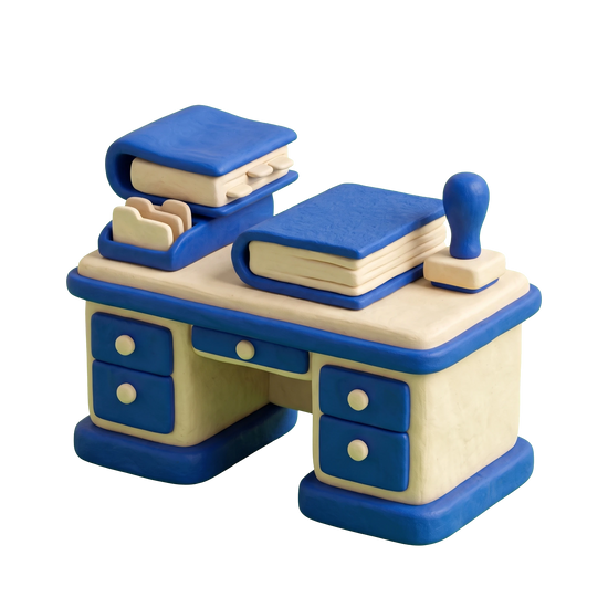 Probation office illustration in blue and ivory clay