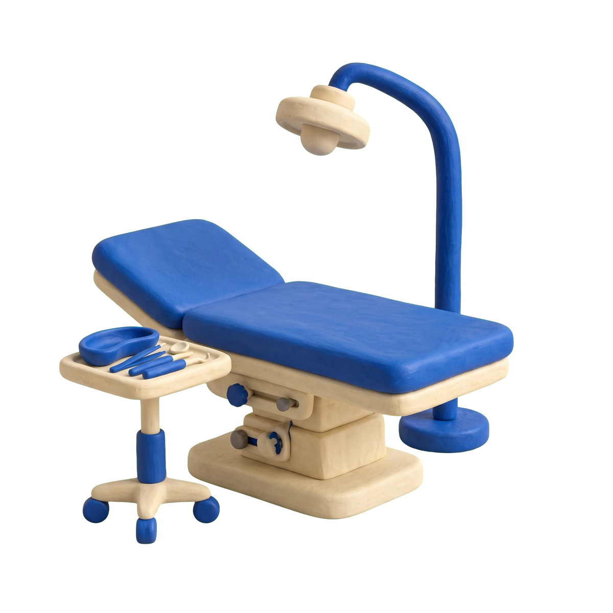 Proctologist illustration in blue and ivory clay