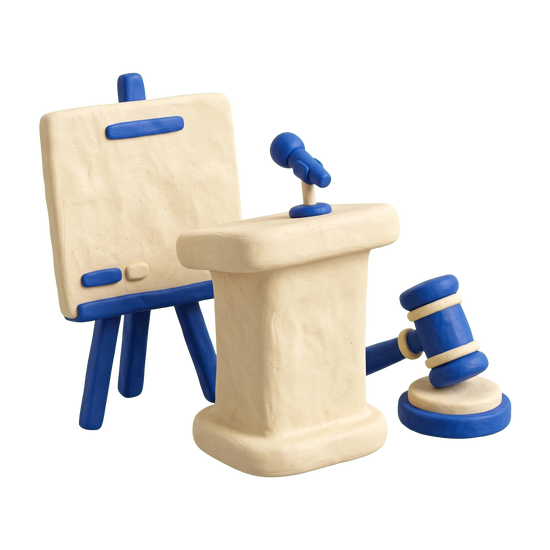 Professional association illustration in blue and ivory clay