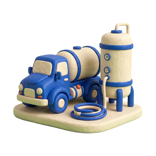 Propane supplier illustration in blue and ivory clay