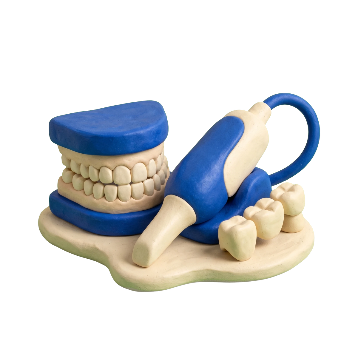 Prosthodontist illustration in blue and ivory clay