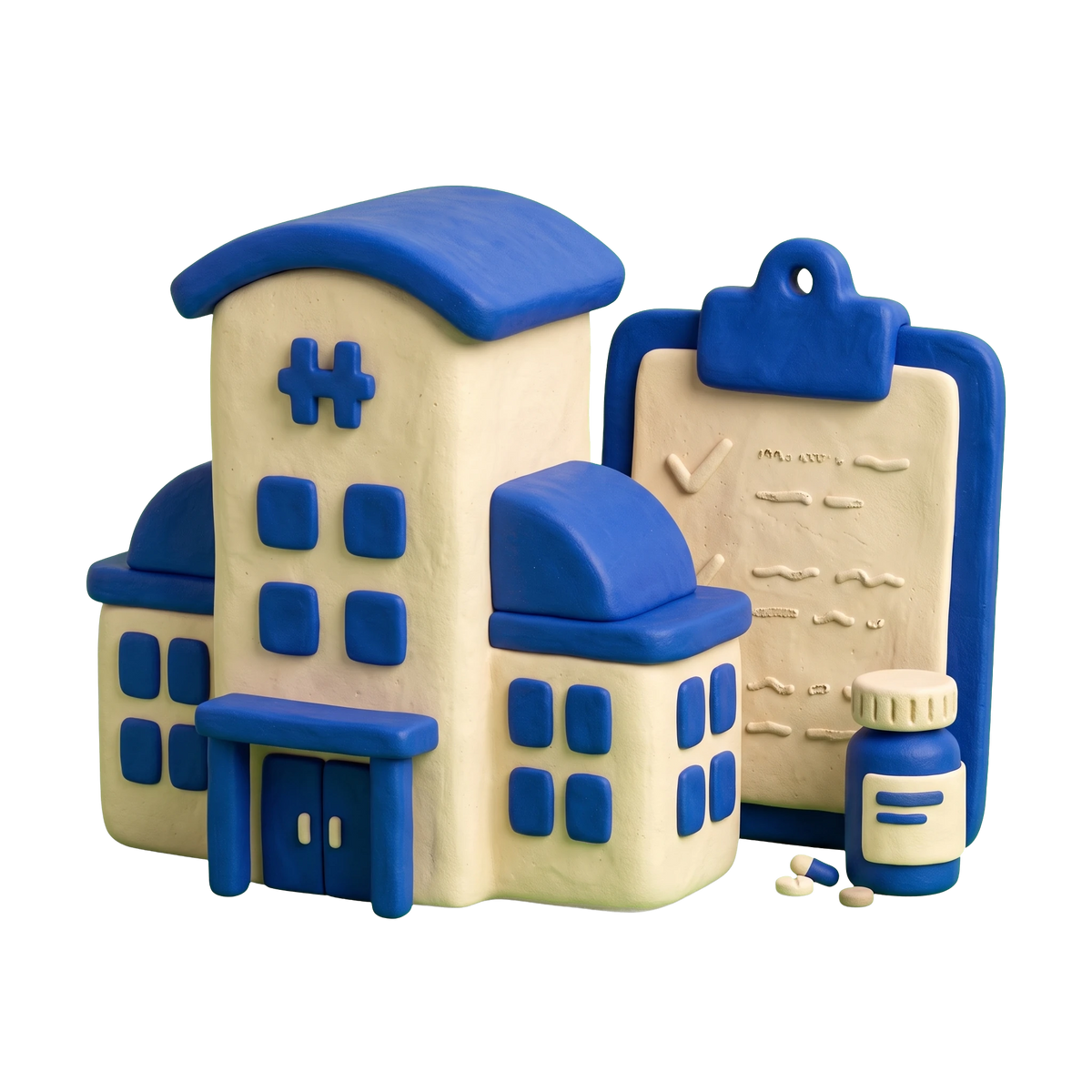 Psychiatric hospital illustration in blue and ivory clay
